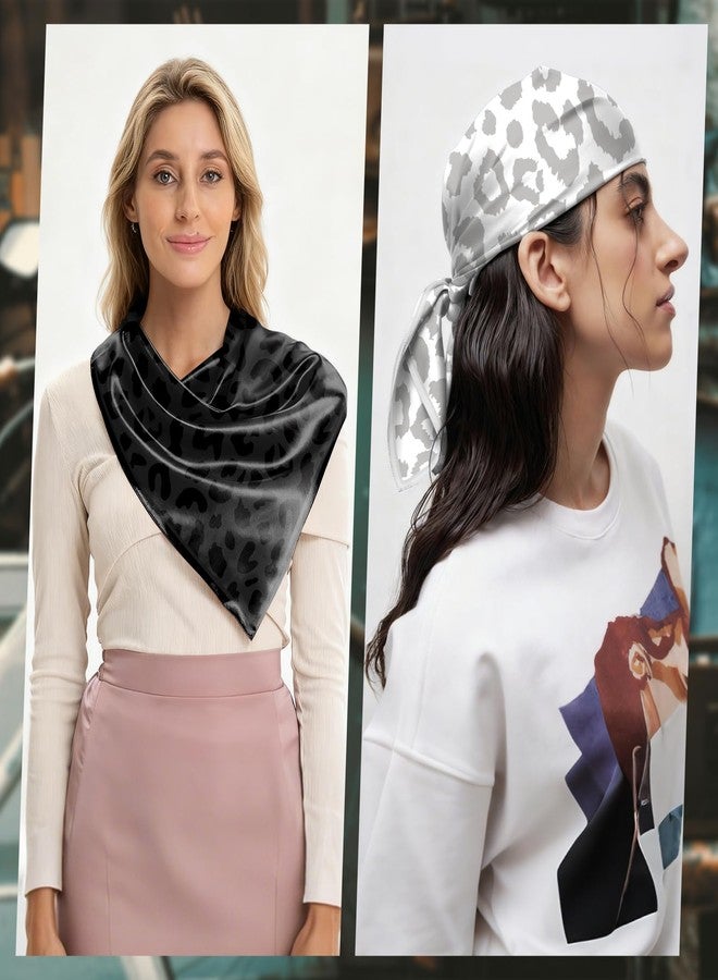 BHAHB 2PCS Silk Feeling Scarf 27.5 Inches Satin Large Square Head Hair Wrap Scarves Bandanas Cute Aesthetic for Women Girls-Black White Leopard - Image 5